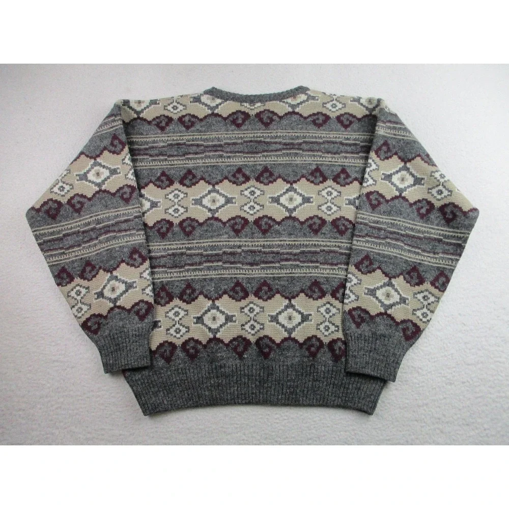 Tosani Sweater‎ Mens Large Gray Cream Wool Alpaca Blend Crewneck Knit Pullover